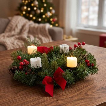 Kerstkrans met 4 led-kaarsen