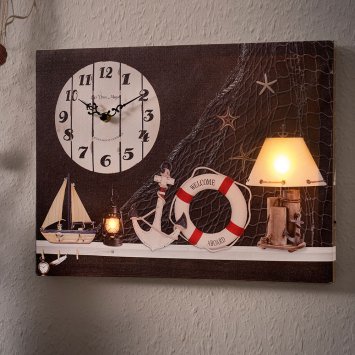 Maritieme led-artprint met klok