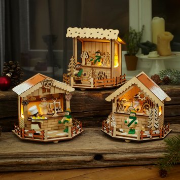 Markthuisjes met lampjes 3 stuks