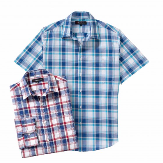 Gemakkelijk te onderhouden geruit overhemd als set 3XL (47/48) | Rood#Blauw