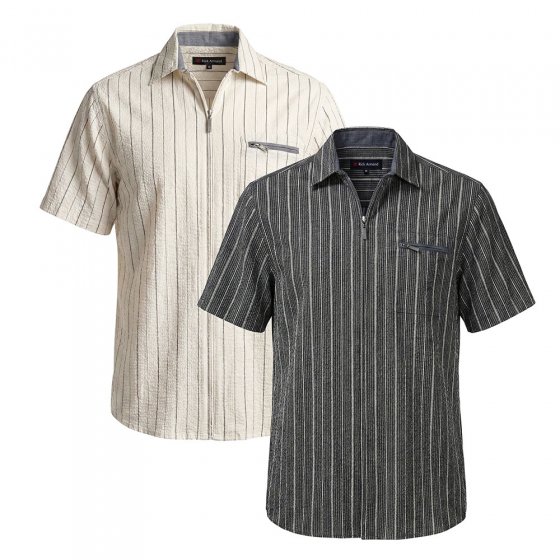 Seersuckerhemd met ritssluiting als set 3XL (47/48) | Beige#Donkergrijs