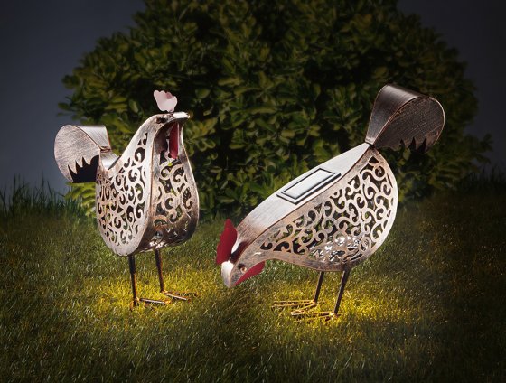 Metaal-solar-kippen, 2 stuks 