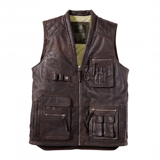 Leren gilet met vele zakken