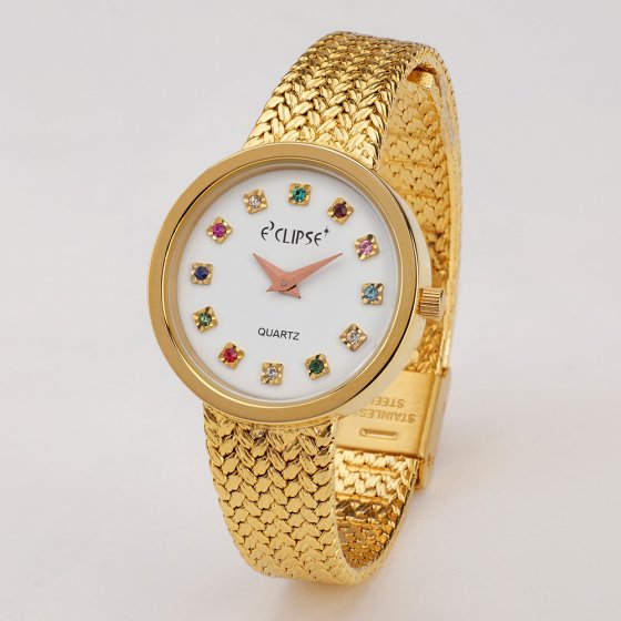 Verguld dameshorloge met edelstenen 