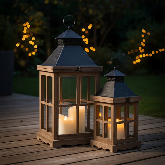 Set van 2 houten lantaarns  