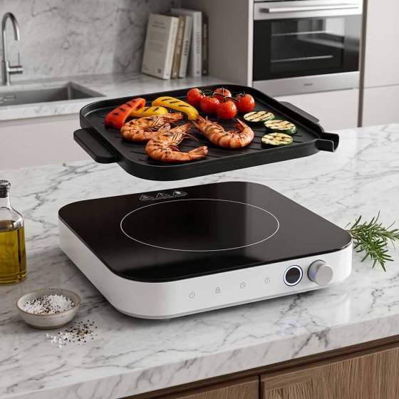 Inductiekookplaat met grillplaat 