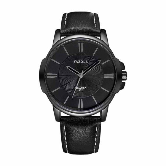 Herenhorloge met zwarte leren band Zwart