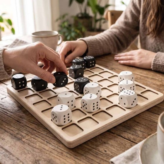 Houten spel "Dobbelstenen-dames" 