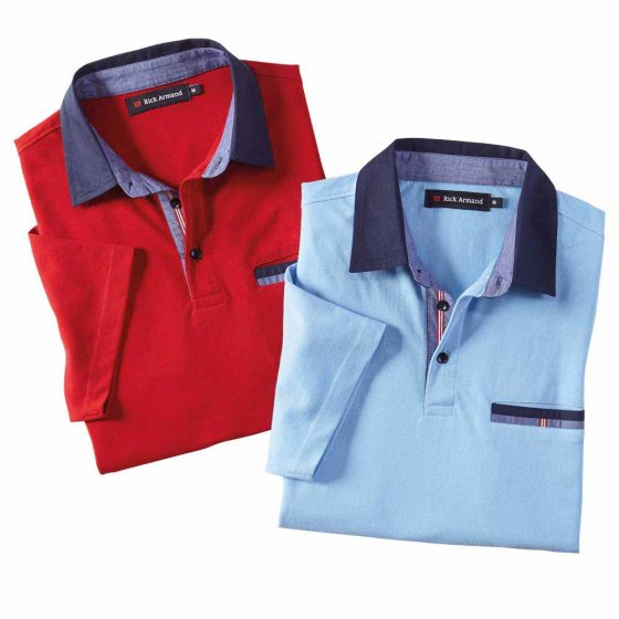 Modieus poloshirt als set 3XL (64/66) | Rood#Lichtblauw