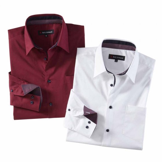 Milano stretchoverhemd als set 3XL (47/48) | Wit#Donker rood