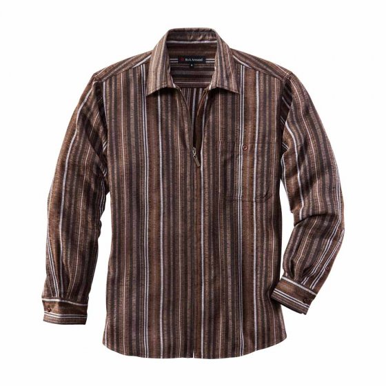 Chenille overhemd met rits 3XL (47/48) | Bruin