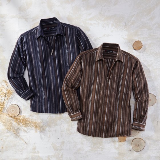 Chenille overhemd met rits als set 3XL (47/48) | Blauw#Bruin
