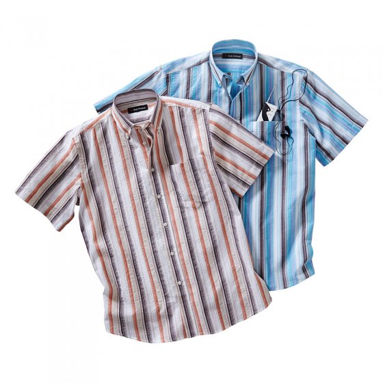 Seersucker streep shirt in dubbelpak Set van 2 stuks