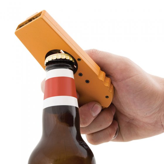 Flessenopener met afschietfunctie 