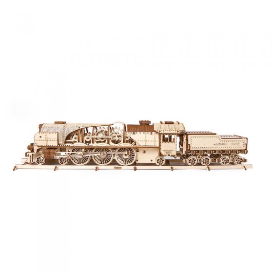 Houten schaalmodel 'Stoomlocomotief met tender' 