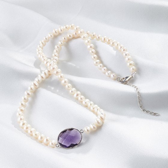 Parelketting met amethist