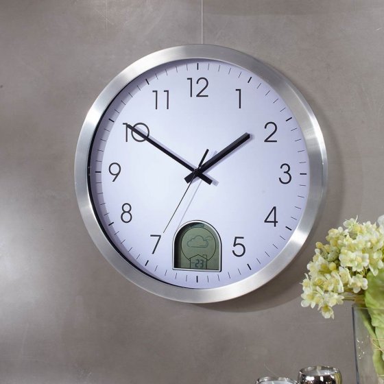 Zendergestuurde wandklok met weerstation