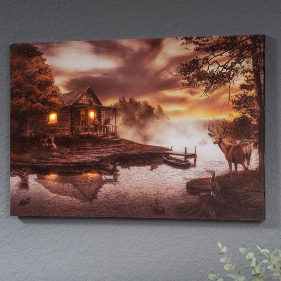 Led-artprint 'Hut aan het meer' 