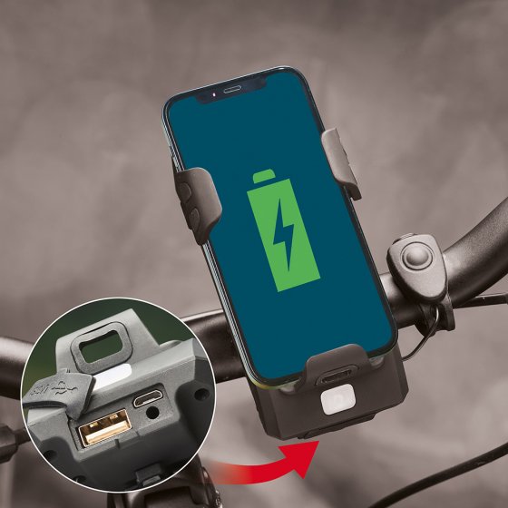 Mobiele-telefoonhouder met batterij voor op de fiets 