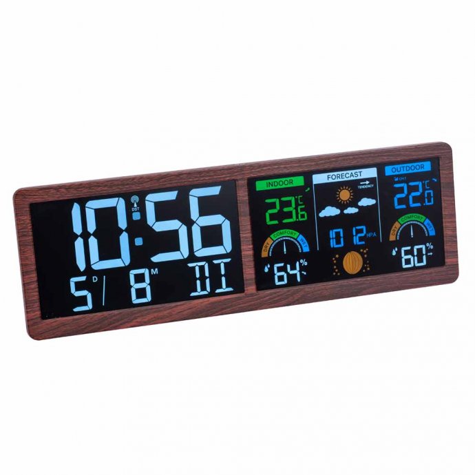 Digitale weerstation met radio-gestuurde klok "Hout"