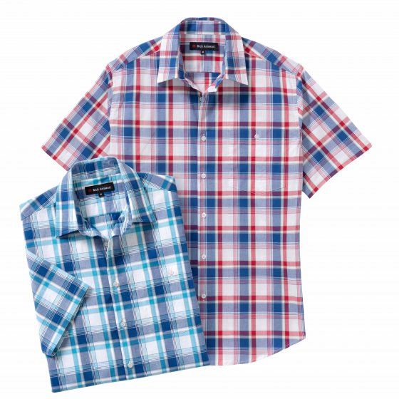 Gemakkelijk te onderhouden geruit overhemd als set 3XL (47/48) | Rood#Blauw