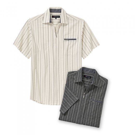 Seersuckerhemd met ritssluiting als set 3XL (47/48) | Beige#Donkergrijs