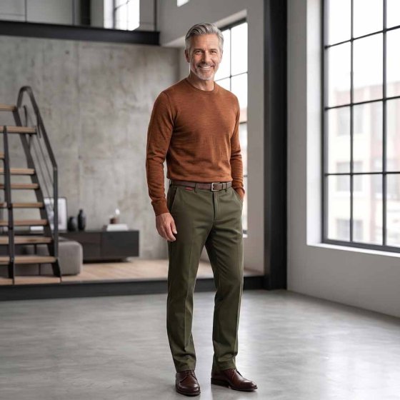 Katoenen broek met elastische tailleband 58 | Donkergroen