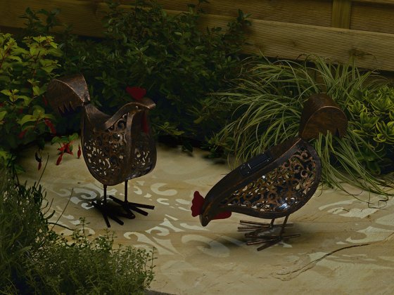 Metaal-solar-kippen, 2 stuks 