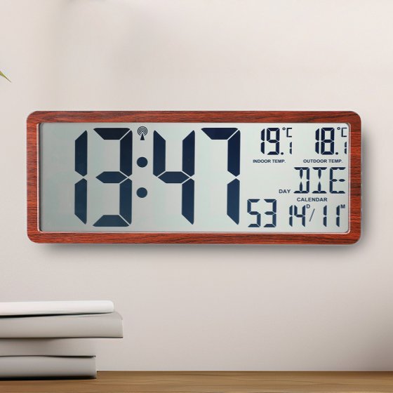 Radiogestuurde wandklok 'XXL' in hout-look 