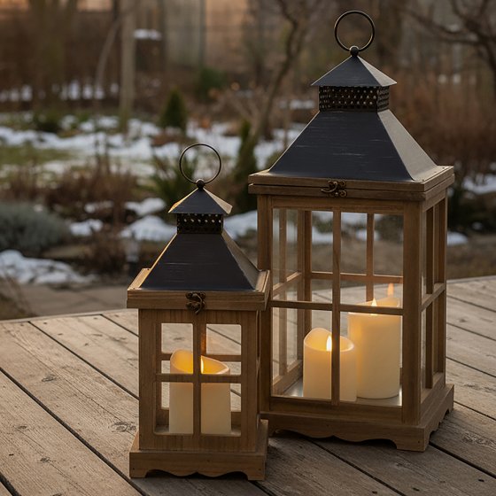 Set van 2 houten lantaarns  