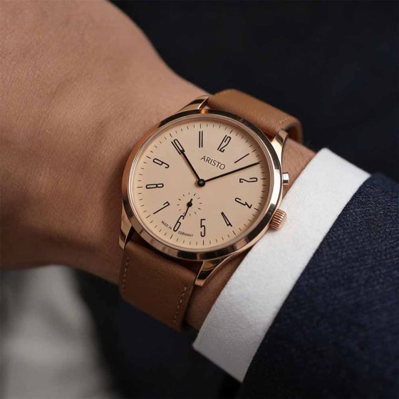 Herenhorloge rosé met leren bandje 