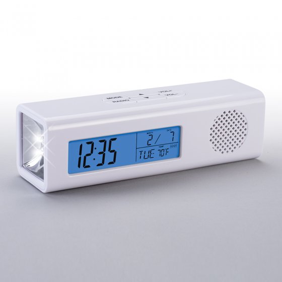 De multifunctionele radiowekker met geïntegreerde zaklamp 