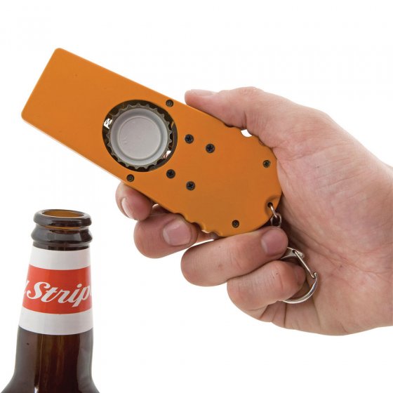 Flessenopener met afschietfunctie 