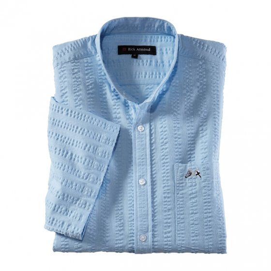 Seersucker-overhemd met staande kraag 