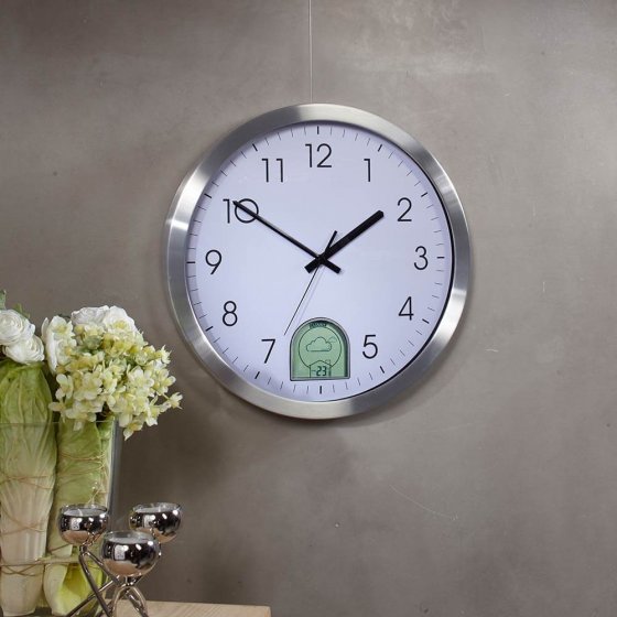 Zendergestuurde wandklok met weerstation