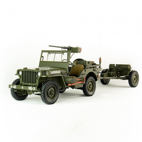 Willys Jeep MB met aanhanger en geschut 