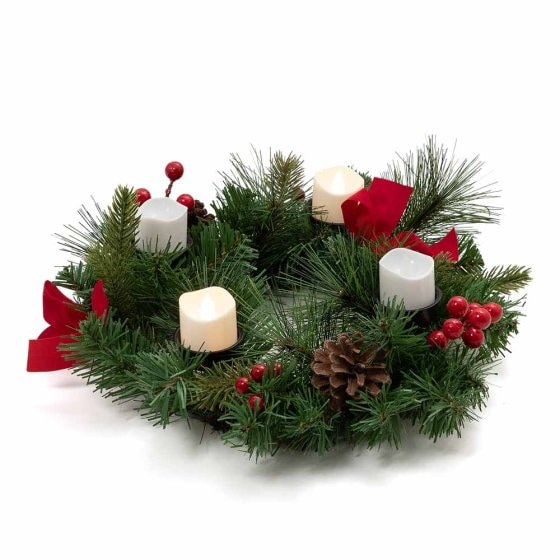 Kerstkrans met 4 led-kaarsen 
