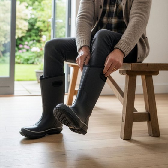 Neopreen rubberen laarzen met instap hulp 