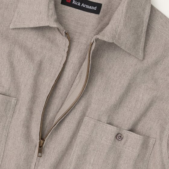 Flanellen overhemd met doorlopende ritssluiting 3XL (47/48) | Taupe