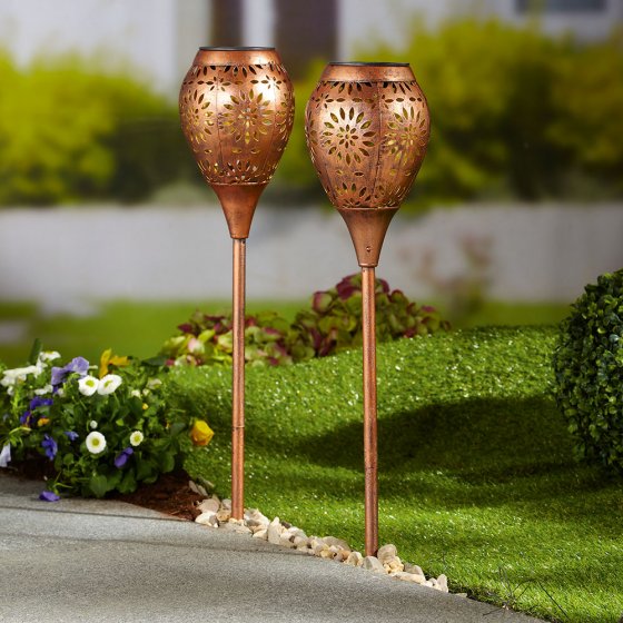 Metalen tuinfakkel op zonne-energie (set van 2) 