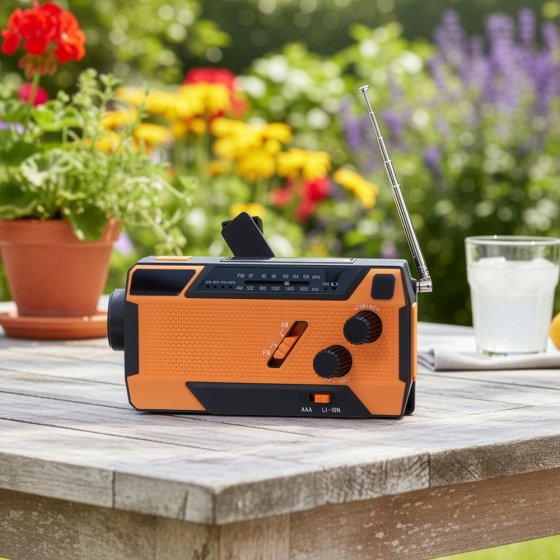 Radio met handmatige oplader en zonne-energie met geïntegreerde oplaadkabels 