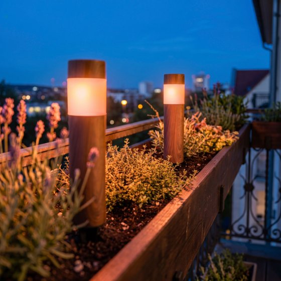 Lampen met vlammotief in houtlook 