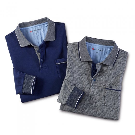Piquéshirt m.lange mouwen,Set 3XL | Grijsgedessineerd#Marine