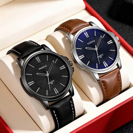 Herenhorloge met zwarte leren band Zwart