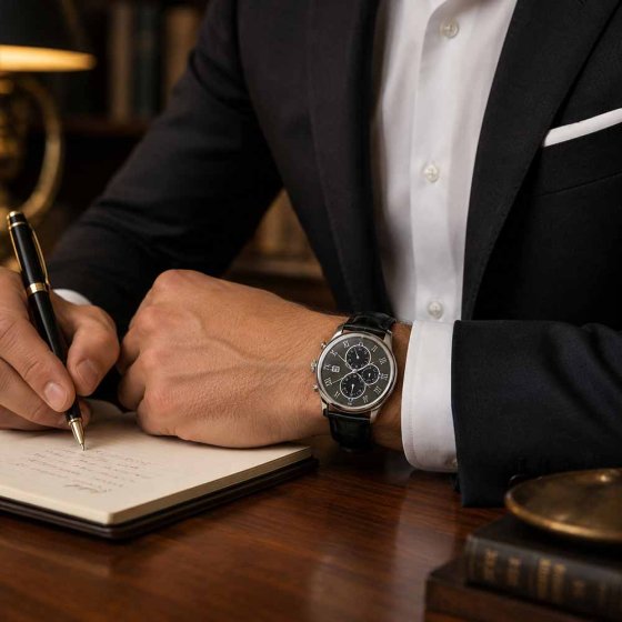 Luxe herenhorloge met leren band 