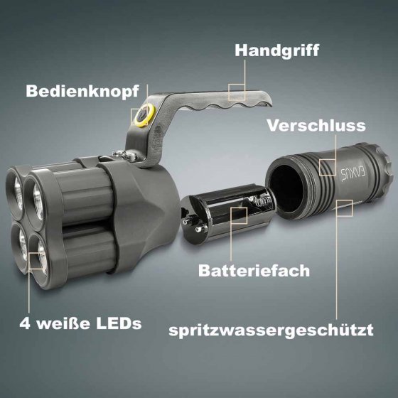 Zaklamp met 4 leds en handvat 