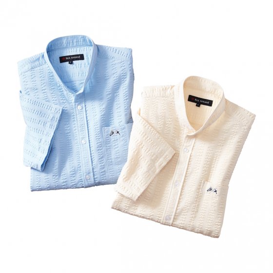 Seersucker-overhemd met staande kraag 