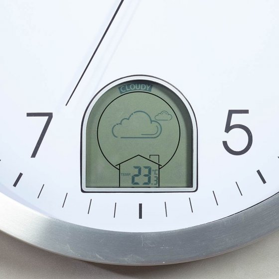 Zendergestuurde wandklok met weerstation
