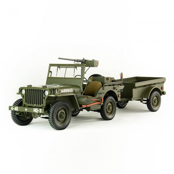 Willys Jeep MB met aanhanger en geschut 