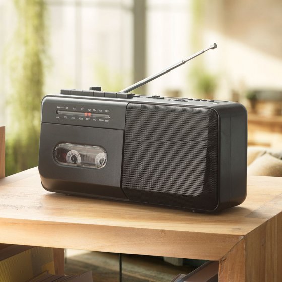 Draagbare cassetterecorder met opnamefunctie 